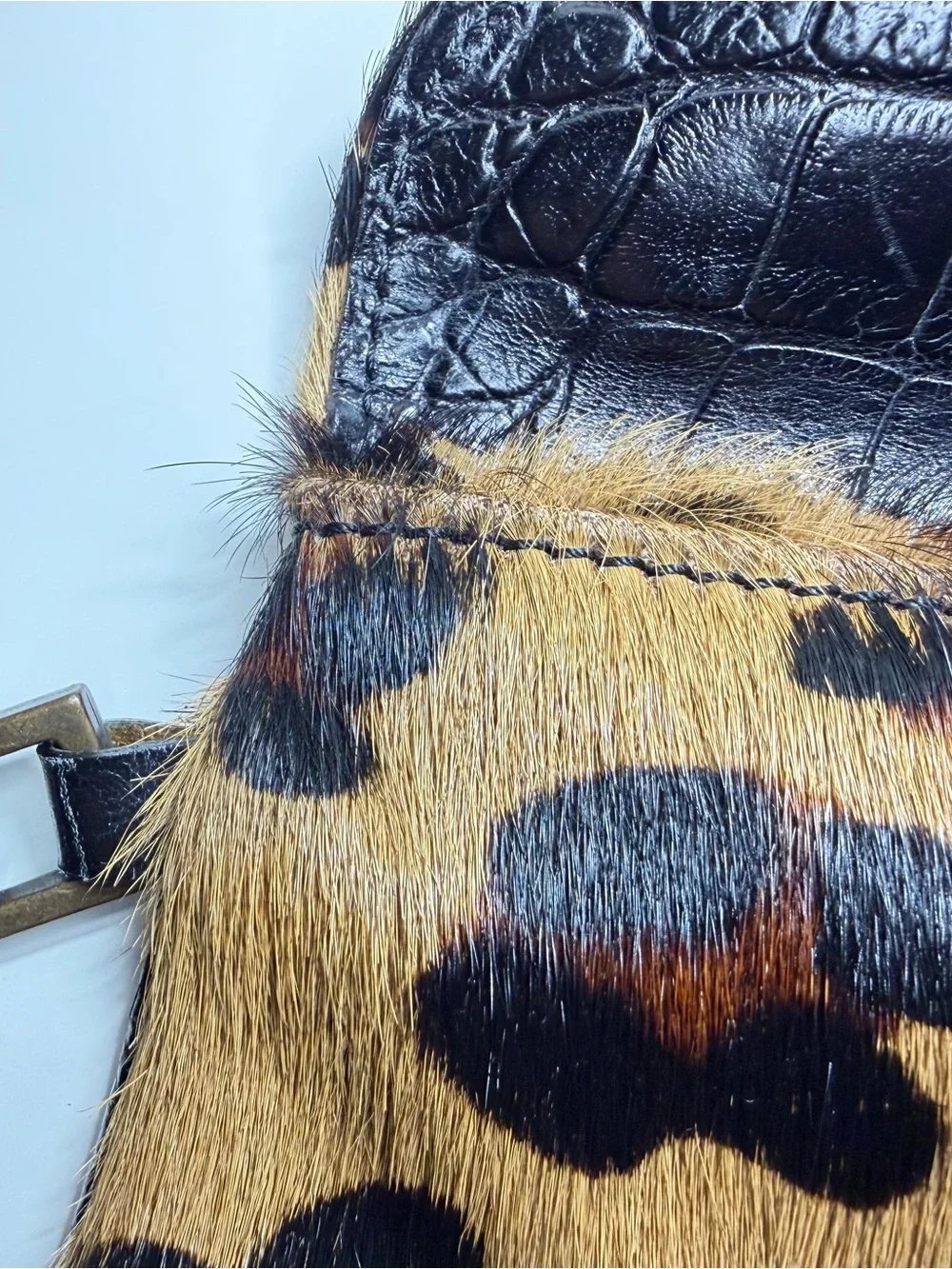 Vintage Y2K Maurizio Taiuti Leopard Print Calf hair and Leather Trim Clutch